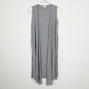 Lularoe Joy Gray Ribbed Sleeveless Longline Open Front Cardigan Coverup Women XS